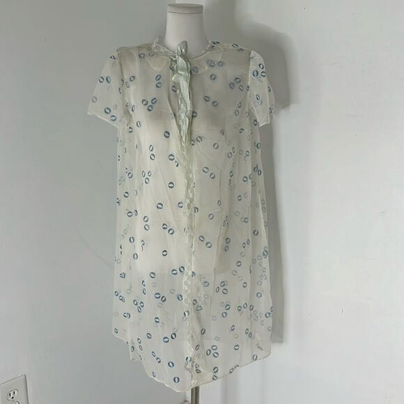 Vintage 1940s Sheer Duster Robe With Textured Velvet Circles - Picture 1 of 5